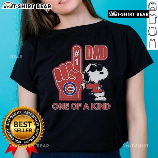 Alt Text: Unique ladies tee featuring Snoopy and Chicago Cubs design - perfect gift for DAD and baseball fans.