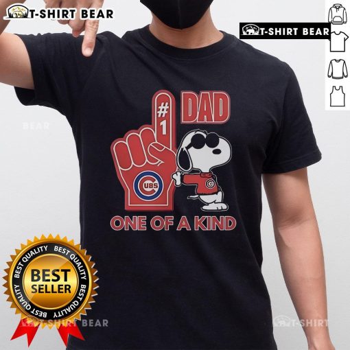 Alt Text: Top Snoopy Chicago Cubs Dad One Of A Kind T-Shirt featuring Snoopy in Cubs gear, perfect gift for baseball dads.