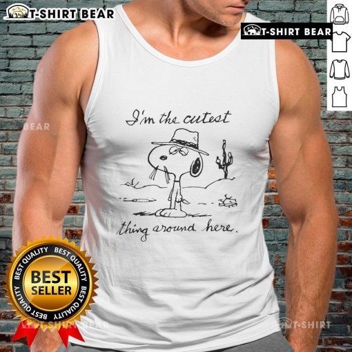 Adorable Snoopy tank top saying 'I'm the cutest thing around here' perfect for casual summer outfits.