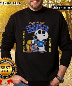 Top Snoopy Oklahoma City Thunder 2025 NBA Finals Champions sweatshirt featuring vibrant graphics and cozy design.