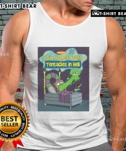 Funny Spongebob Squarepants tank top featuring 'Your Mother Sucks Tentacles In Hell' graphic, perfect for casual wear.