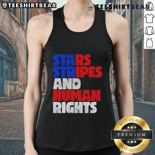 Alt Text: Top Starts Stripes Human Rights 4th of July Tank Top featuring a patriotic design for Independence Day celebrations.