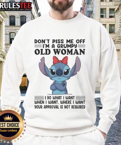 Grumpy Old Woman Sweatshirt with 'Don't Piss Me Off' top-stitch design, perfect for humor-loving seniors.