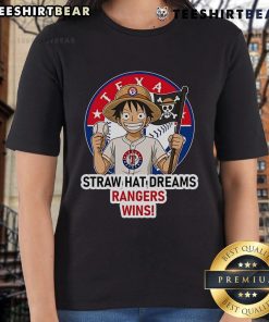 Top Texas Rangers Monkey D. Luffy Straw Hat Dreams Wins Ladies Tee showcasing vibrant design and team spirit.