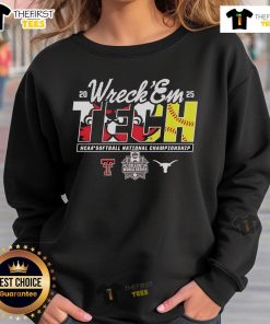 Alt Text: Top Texas Tech vs Texas Longhorns NCAA Softball Championship 2025 sweatshirt featuring vibrant team colors and logo.