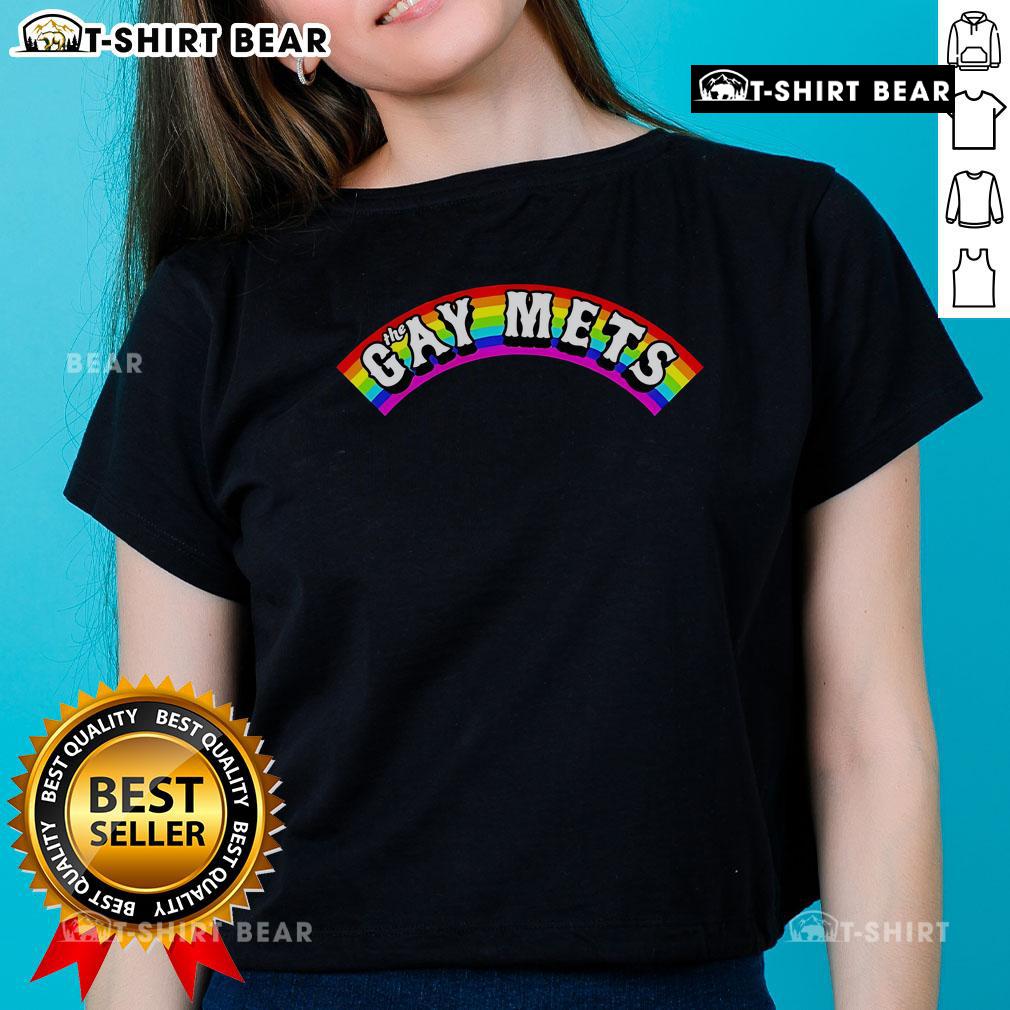 Top The Gay Mets Rainbow Pride Month Ladies Tee Top The Gay Mets Rainbow Pride Month Ladies Tee featuring vibrant rainbow colors and a stylish design for pride celebrations.