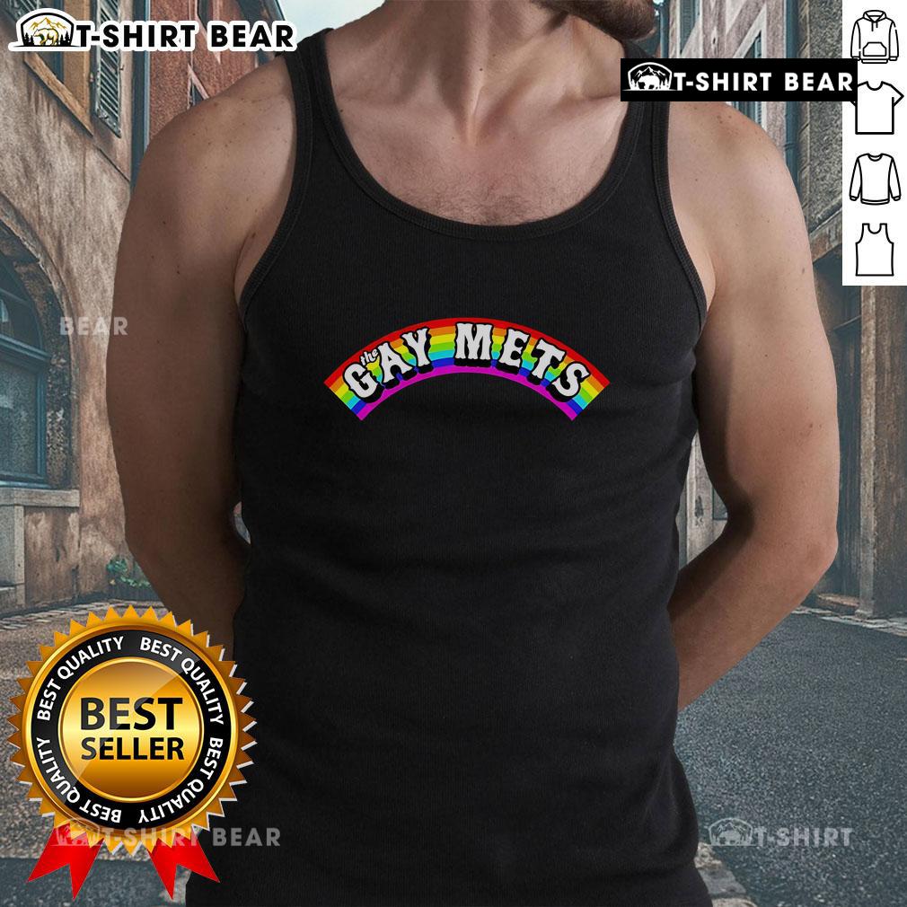 Top The Gay Mets Rainbow Pride Month Tank Top Alt Text: Top The Gay Mets Rainbow Pride Month Tank Top featuring vibrant colors and LGBTQ+ pride design for celebrations.