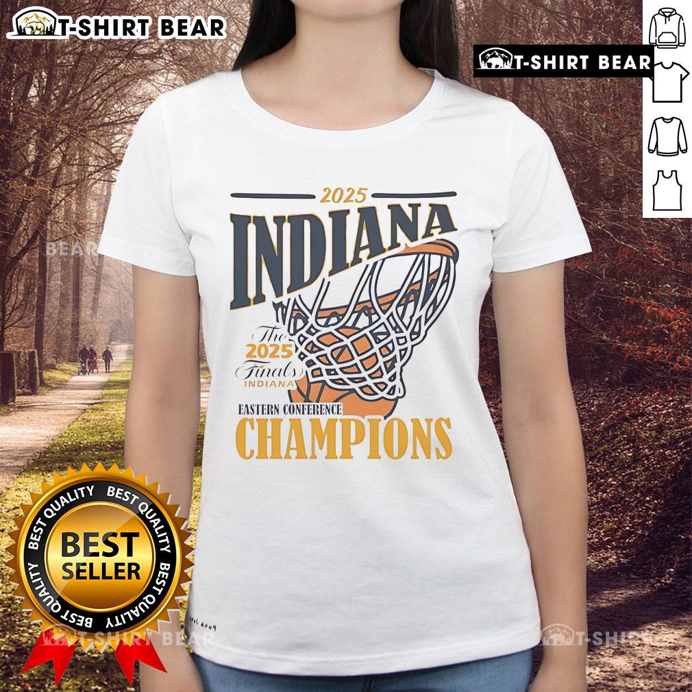 Top The Indiana Pacers 2025 Eastern Conference Champs Ladies Tee Alt Text: Top Indiana Pacers 2025 Eastern Conference Champs ladies tee showcasing team pride and style for female fans.