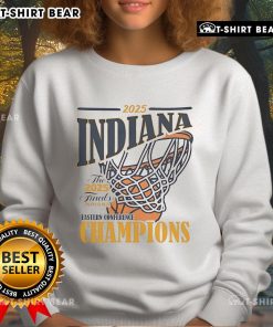 Alt Text: Cozy sweatshirt featuring the Indiana Pacers logo, celebrating their 2025 Eastern Conference Champs title.