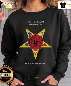 Top The Pentagon sweatshirt showcasing false flags and tax fraud design, perfect for statement fashion in Washington DC.