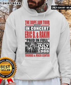 Top view of Thomas and Mack Center hoodie from The Dope Jam Tour, featuring vibrant graphics and stylish design.