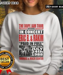 Alt Text: Thomas and Mack Center Dope Jam Tour sweatshirt featuring vibrant graphics and a stylish design for fans.