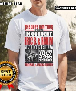 Top view of the Thomas And Mack Center Dope Jam Tour T-Shirt, featuring vibrant graphics and tour details.