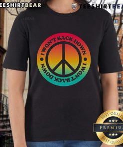Top Tom Petty I Won't Back Down Peace Ladies Tee featuring a stylish design, perfect for fans of classic rock.