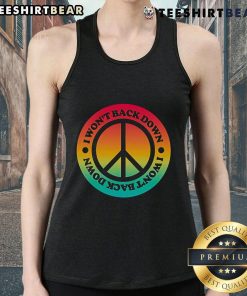 Alt Text: Top Tom Petty I Won't Back Down Peace Tank Top featuring a vintage design and iconic lyrics, perfect for music fans.