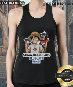 Toronto Blue Jays Monkey D. Luffy tank top featuring Straw Hat Dreams design, perfect for baseball fans and anime lovers.