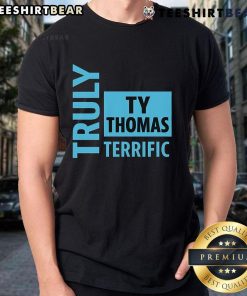 Top Truly Terrific Ty Thomas Text T-Shirt in vibrant colors, showcasing bold lettering and a stylish design for fans.
