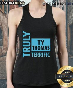 Alt Text: Top Truly Terrific TY Thomas Text Tank Top in vibrant colors, perfect for casual summer wear.