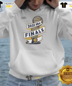 Official Indiana Pacers 2025 NBA Finals Clutch Hoodie displayed on a mannequin, showcasing team colors and logo.