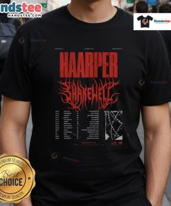 Alt Text: Official Shakewell North American Show 2025 Poster T-Shirt featuring vibrant graphics and event details for fans.