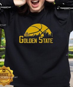 Alt Text: Premium Golden State cityscape skyline sweatshirt featuring a vibrant design of iconic landmarks in California.