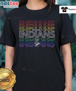 Official Spokane Indians Langford Pride Ladies Tee featuring team logo and vibrant colors, perfect for fans.