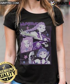 Awesome K-Pop Demon Hunters Huntrix Ladies Tee featuring vibrant graphics and stylish design for fans of K-Pop culture.