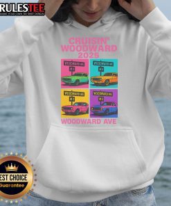 Awesome 2025 Woodward Ave M1 Car Cruise pop art hoodie featuring vibrant graphics and stylish design for car enthusiasts.
