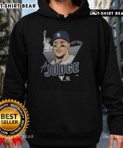 Caricature of Aaron Judge in a New York Yankees hoodie, showcasing his iconic style and team spirit.