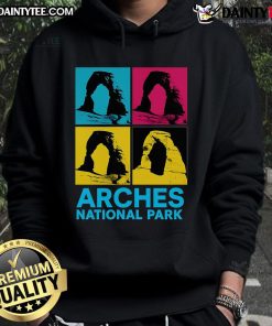 Awesome Arches National Park Warhol Style Hoodie featuring vibrant colors and iconic park landscape design.
