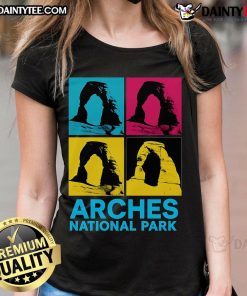 Awesome Arches National Park Warhol Style Ladies Tee featuring vibrant colors and iconic arches design.