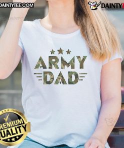 Awesome Army Dad military green camo text ladies tee, featuring stylish design perfect for proud military families.