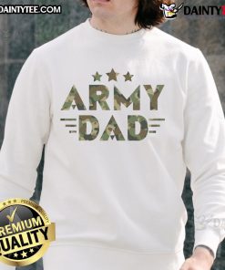 Awesome Army Dad sweatshirt in military green camo with bold text, perfect for proud military fathers.