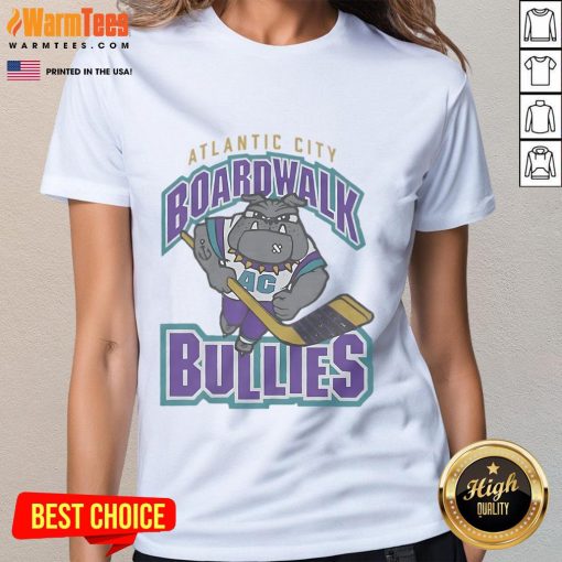 Alt Text: Awesome Atlantic City Boardwalk Bullies 2001 ladies tee featuring vibrant design and classic fit for stylish comfort.