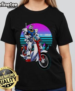 Alt Text: Awesome AX-78-2 Gundam First Rider Ladies Tee featuring vibrant Gundam graphics on soft fabric for fans.