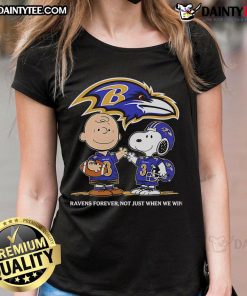 Awesome Baltimore Ravens Charlie Brown Snoopy tee for ladies, celebrating Ravens fandom all season long.
