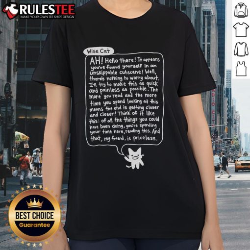 Awesome Bandage Brigade tee featuring Wise Cat Ladies in an unskippable cutscene design, perfect for fans of quirky apparel.