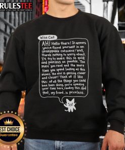 Awesome Bandage Brigade Unskippable Cutscene Wise Cat Sweatshirt featuring a stylish cat graphic and cozy design.