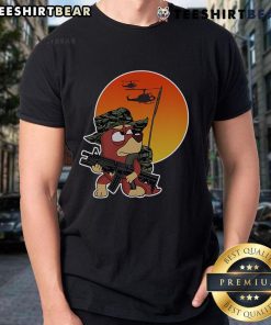 Awesome Bluey Bingo Rusty Military T-Shirt featuring vibrant graphics of Bluey and Bingo in a stylish design.
