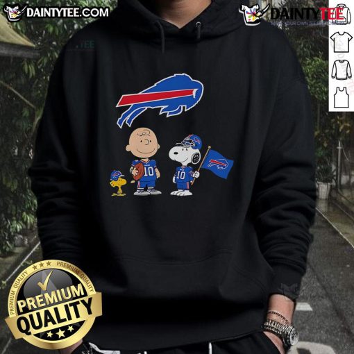 Alt Text: Awesome Buffalo Bills Charlie Brown Snoopy Woodstock Peanuts hoodie featuring vibrant graphics and team colors.