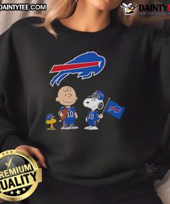 Awesome Buffalo Bills Charlie Brown Snoopy Woodstock Peanuts sweatshirt featuring vibrant graphics and cozy design.