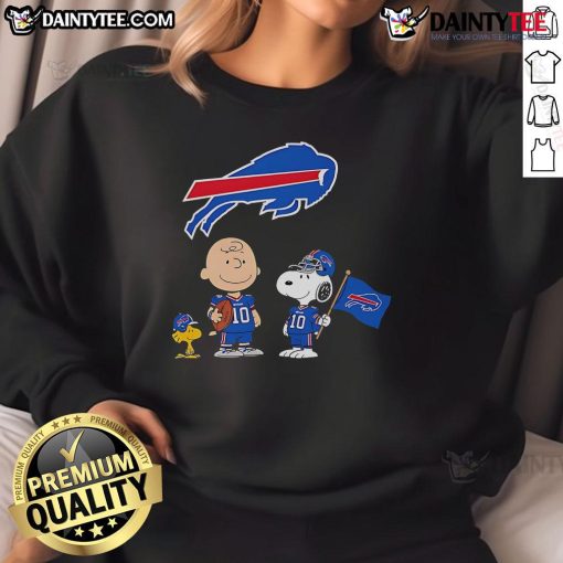 Awesome Buffalo Bills Charlie Brown Snoopy Woodstock Peanuts sweatshirt featuring vibrant graphics and cozy design.