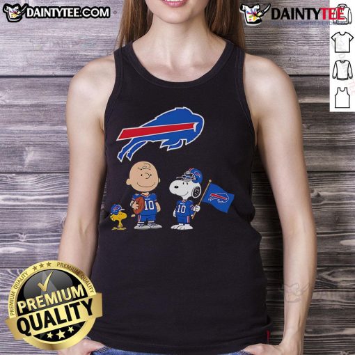 Awesome Buffalo Bills Charlie Brown Snoopy Woodstock Peanuts tank top featuring vibrant graphics and team colors.