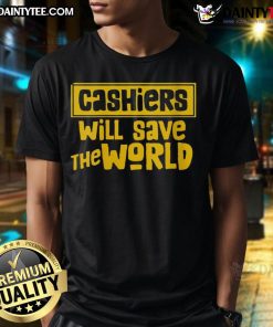 Awesome Cashier Will Save The World T-Shirt featuring a bold graphic and vibrant colors, perfect for cashiers and fans.