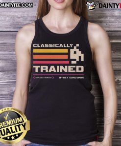 Awesome classically trained retro gamer tank top featuring vintage video game graphics in vibrant colors.