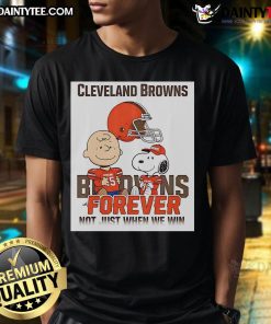 Alt Text: Cleveland Browns Charlie Brown Snoopy T-Shirt - 'Browns Forever Not Just When We Win' design for loyal fans.