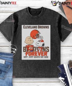 Alt Text: Awesome Cleveland Browns Charlie Brown Snoopy t-shirt design with 'Browns Forever, Not Just When We Win' slogan.