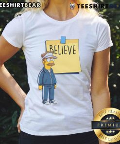 Alt Text: Awesome Coach Ned Flanders Believe The Simpsons Ladies Tee featuring a vibrant design of Ned Flanders.