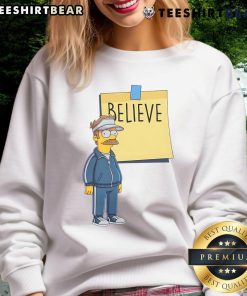 Alt Text: Awesome Coach Ned Flanders Believe The Simpsons sweatshirt featuring vibrant colors and iconic character design.