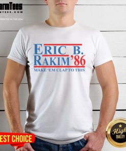 Alt Text: Vintage hip hop t-shirt featuring Eric B. Rakim '86 Make 'Em Clap To This design, perfect for retro music fans.